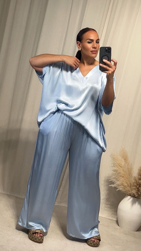 Pantalon satiné ARIANNA ceinture élastique.